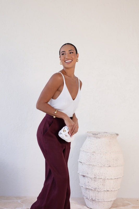 Salento Knitted Blouse & Trulli Linen Trouser Crema and Bakery