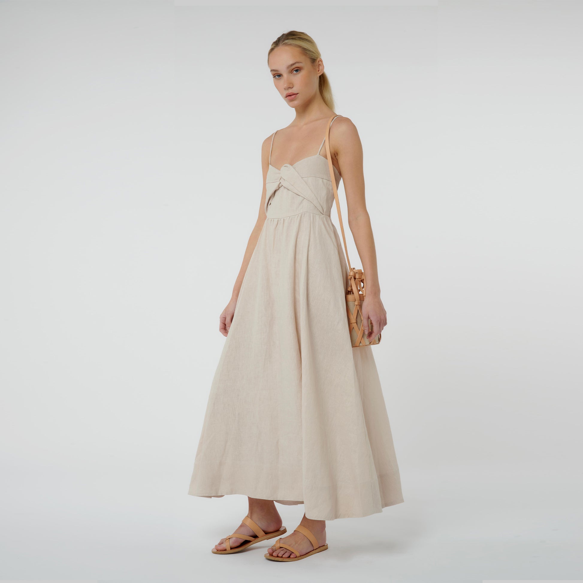 Signature Linen Dress, fitted bodice and flare skirt –