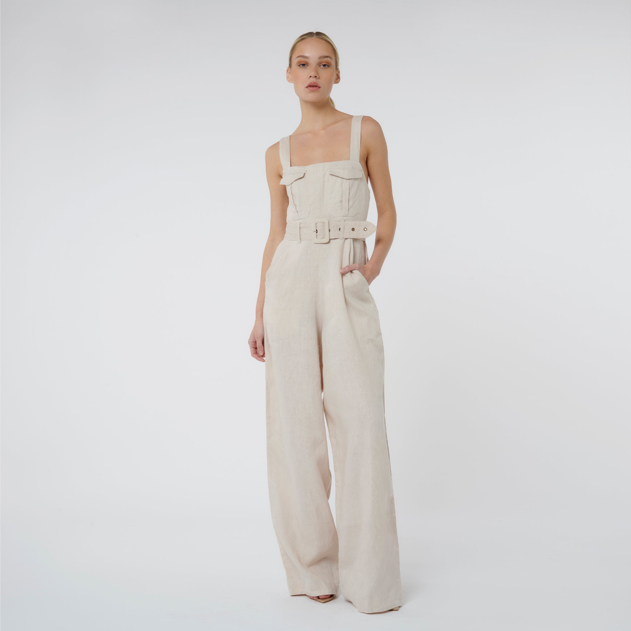 Signature Linen Jumpsuit belt included 100 linen W.two Capsule Collections